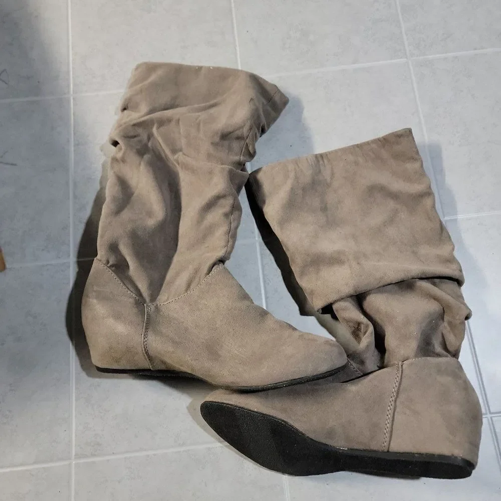 Bongo Womens Armitage 20311 Taupe Leather Mid Calf Pull On Slouch Boots Sz 7 M